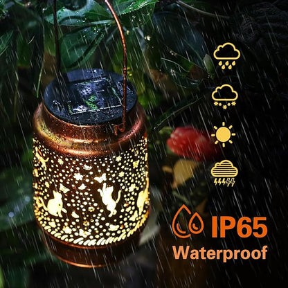 2 Pack Cat Outdoor Solar Hanging Lanterns Waterproof LED Solar Lights Metal Decorative Lanterns for Garden, Patio, Courtyard, Backyard, Yard Decor Unique Cat Gifts for Women Gardening