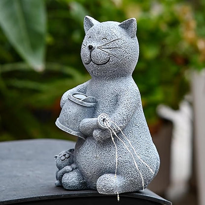 Solar Cat Garden Statues Outdoor Decor with LED Lights Lovely Cat Statue for Patio Balcony Yard Lawn Ornament, Birthday Gardening Gifts for Mom Grandma Women