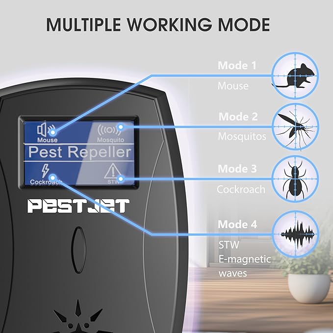 2025 Powerful Ultrasonic Pest Control Plug-in Device with LCD – Electronic Indoor/Outdoor Rodent Deterrent for Mice, Rats, Bats, Squirrels – Sound and Electromagnetic Wave-Based Technology