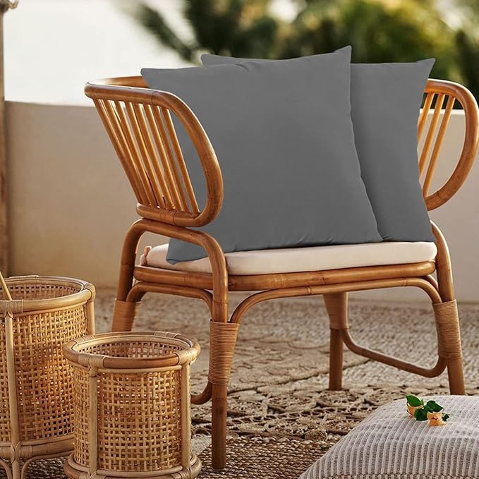 idee-home Outdoor Pillows with Inserts Included, Patio Outside Square Pillows Waterproof Set of 2, 18 x 18 inch Dark Grey