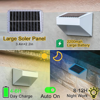 Outdoor Solar Lights, Warm White Decorative Solar Fence Lights, for Gardens, Swimming Pools, Decks, Fences, Patios, Front Doors, Stairs, Landscapes, Courtyards, and Driveway Paths, Pack of 8