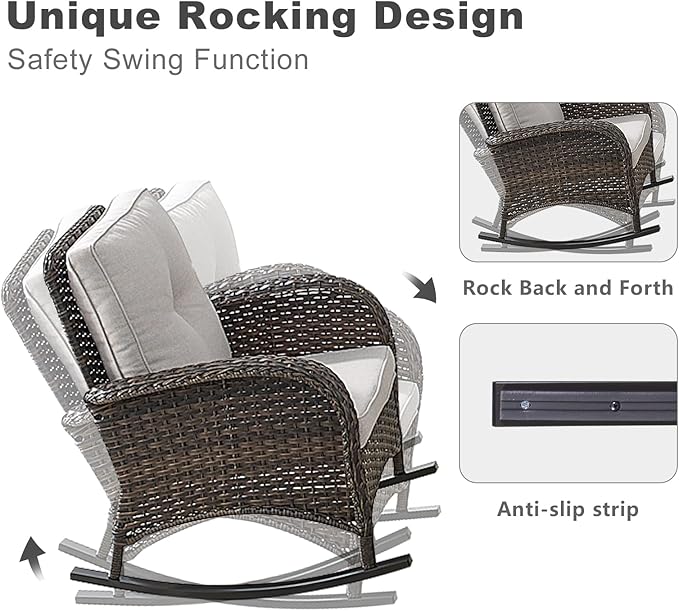 HUMMUH Patio Furniture 7-Piece Outdoor Conversation Set,All-Weather PE Wicker Loveseat Swivel and Rocking Chairs,Tables for Backyard,Poolside,Deck