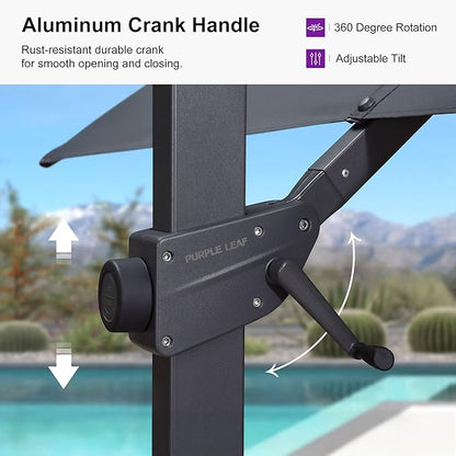 PURPLE LEAF 10' × 13' Patio Cantilever Umbrella with Base Outdoor Rectangle Adjustable Offset Umbrellas with 360-degree Rotation and 8 Heavy Duty Metal Ribs for Garden Deck Pool Grey