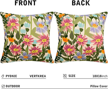 Pyonic Outdoor Pillows Waterproof Cover Pack of 2 Floral Waterproof Throw Pillows 18x18 inch for Patio Furniture Garden Furniture