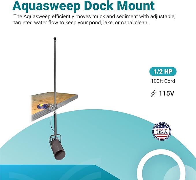 Scott Aerator Aquasweep Dock Mount - 1/2 Horse Power 115V 100 Feet Cord - Water Circulator | Water Agitator | Water Mover