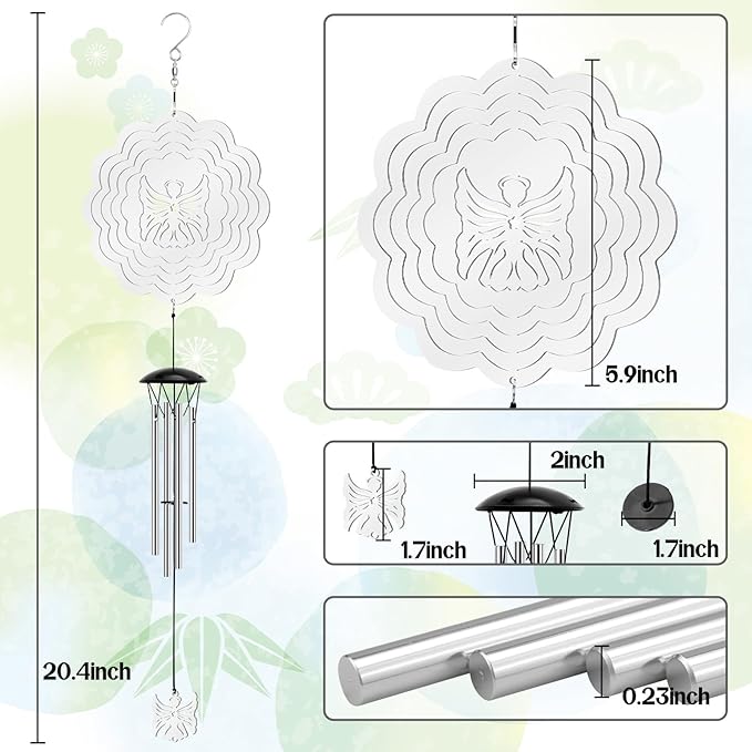 Wind Chimes with Angel Wind Spinner, Outdoor Garden Decor Wind Spinner, Gifts for Women, Mom, Retirement, Teacher, Parents Birthday, Memorial Gift for Garden Porch Patio Home Decor