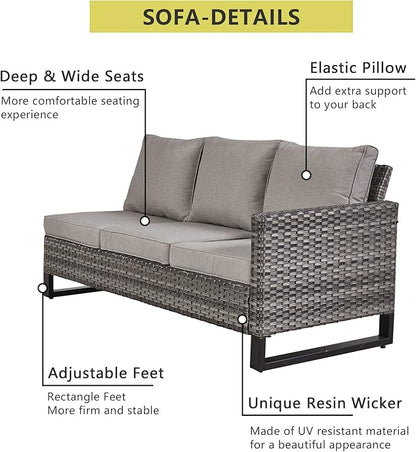 HUMMUH 9 Piece Patio Furniture PE Wicker 6-Seater Outdoor Sectional Sofa with Dinning Table Patio Swivel Chairs and Outdoor Chairs for Porch,Garden,Backyard,Deck