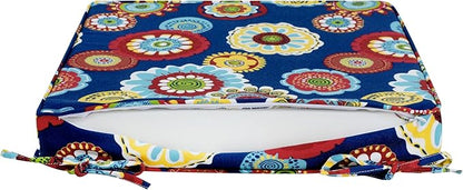 Magpie Fabrics Indoor Outdoor Waterproof Square Chair Cushion, 18" x 18" x 2.5", 2 Pack, Water Resistant Seat Cushions, for Patio Garden Office, Floral Navy