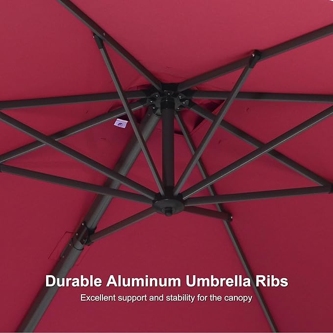 PURPLE LEAF 8' X 8' Patio Umbrella with Steel Plate Base for Pool 7' High Offset Outdoor Cantilever Umbrella Swimming Pool Umbrella with 360°Rotation for Poolside Terra