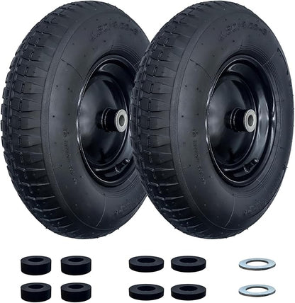 2-Pack 4.80/4.00-8" Pneumatic Wheelbarrow Wheel and Tires with 3"- 6" Center Hub and 3/4" Bushings for Wheelbarrow and Yard Cart Garden Wagon, Black