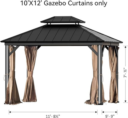Gazebo Curtain Replacement Universal 4-Panel Sidewalls 10' x 12', Outdoor Gazebo Privacy Curtains with Zipper, Replacement for Outdoor, Patio Canopy, Garden and Backyard (Curtain Only)