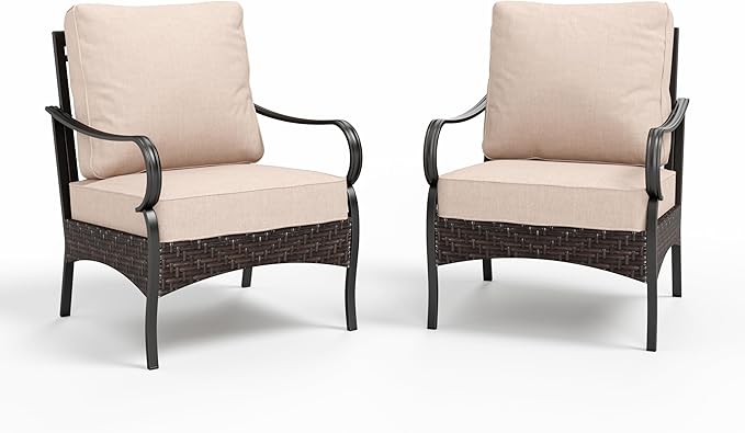 MFSTUDIO Outdoor Patio Furniture Set, Rattan Wicker Patio Sofa Chair, Metal Outdoor Conversation Set, 2 x Fixed Sofa Chair for Outside Garden Backyard