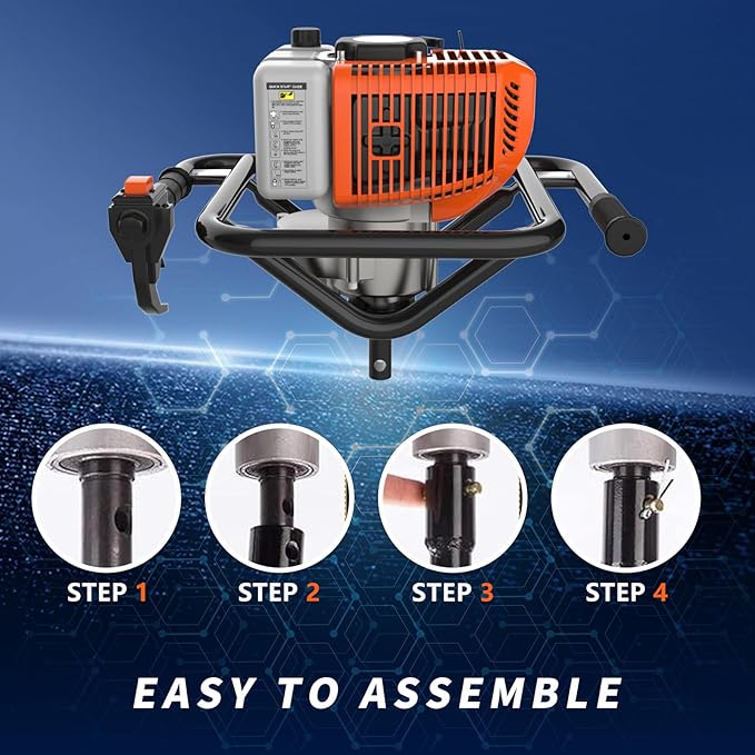62cc 2-Stroke Auger Post Hole Digger with 2 Extension Rods & 6" & 8" Auger Bits - Gas Powered Earth Auger for Fencing, Gardening, Construction - Heavy Duty Digging Machine (62cc+2 Auger Bit(6"8"))