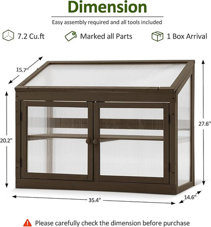 MCombo 2-Tier Wooden Cold Frame Garden Greenhouse Raised Flower Planter Shelf Bed Protection 6057-0160 (Brown)