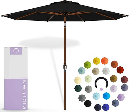 Midtown Umbrellas Wooden 2-8 Feet Outdoor Patio Umbrella, Terylast Ebony Fabric, Aluminum Frame For Backyard Umbrella, Deck Umbrella, Garden Umbrella & Pool Umbrella - Wooden Pole