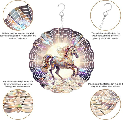 Horse Wind Spinner, 3D Hanging Stainless Steel Garden Spinner, Wind Spinner Hanging for Outdoor & Indoor Décor, Unique Gifts for Yard Garden Decoration or Patio Décor (Horse)