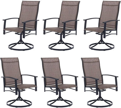 Patio Swivel Chairs Set of 6, Outdoor Swivel Chairs with Armrest, High Back Patio Chair with Metal Frame, All-Weather Outdoor Dining Chair for Deck, Porch and Lawn, Mocha