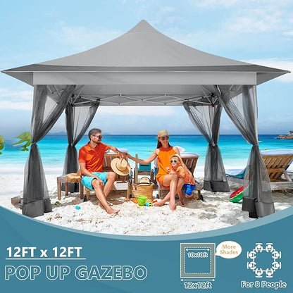 COBIZI 12x12 Pop Up Gazebo On Clearance Canopy Tent Easy Up Outdoor Gazebo Waterproof Upgrade with Mosquito Nettings and Carry Bag for Patio Garden Lawn