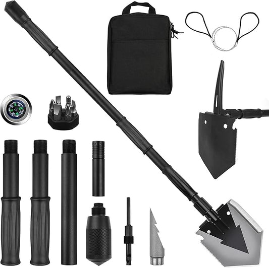 Camping Shovel 38'', with Pickaxe, Survival Folding Spade, Tactical Heavyduty Multitool, Military Compact Shovel for Off-Roading, Entrenching, Car Emergency, Outdoor