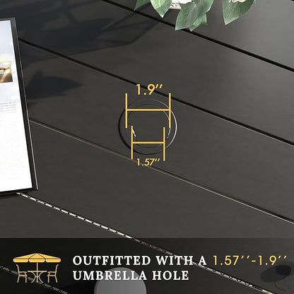 VICLLAX 5 Pieces Patio Dining Set, 4 Seats Outdoor Furniture Includes 37.8" Square Outdoor Table and 4 Swivel Patio Chairs, Black Tabletop and Blue Fabric