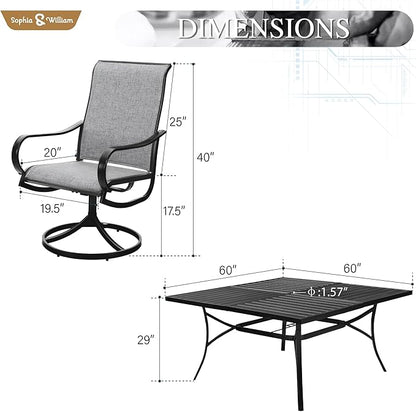 Sophia & William Outdoor Dining Set Patio Dining Sets Patio Table and Chairs Set 9 Pieces Square Outdoor Dining Table for 8 with Swivel Patio Set for Garden Pool All Weather Grey
