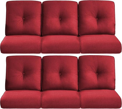 Pop 22x25/22x24 Outdoor Furniture Cushions Set of 6 - Comfortable Patio Chair Cushion for Rattan Wicker Dining Rocking Swivel Chairs Loveseat Couch L-Shape Sectional Sofa - Red/Button