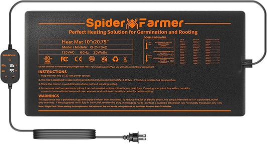 Spider Farmer Seedling Heat Mat 10"x20.75" with Built-in Temperature Controller Waterproof Plant Heating Pad for Indoor Seed Starting Germination Hydroponics