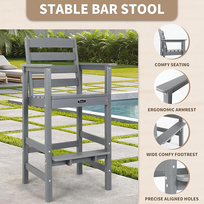 FUNBERRY Outdoor Bar Set with Umbrella Holes, Tall Adirondack Chairs and Table, All Weather HDPE Bar Height Outdoor Table and Chairs Set for Bistro Patio Balcony