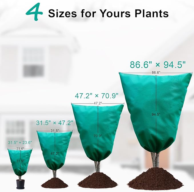 Insoma 2 Packs Plant Covers Freeze Protection 31.5" W X 47.3" H, Outdoor Plants Frost Protection Covers with Zipper & Drawstring, Frost Blankets for Tree, Shrub Potted Plants Cover in Winter