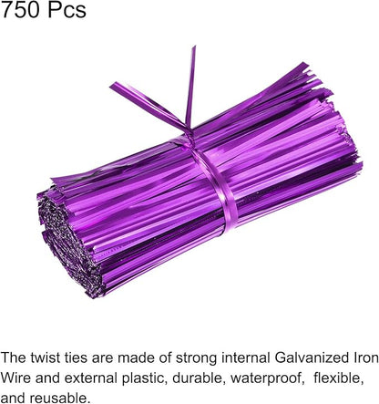 MECCANIXITY Foil Twist Ties 3" 8cm Metallic Plastic Closure Tie for Tying Bread, Candy, Cookies, Gift Bags Arts Crafts Ties Purple Pack of 750