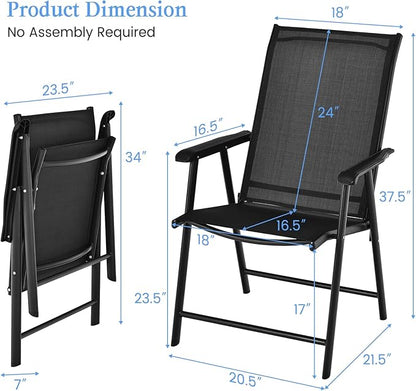 S AFSTAR Folding Patio Chairs Set of 6, Metal Textilene Patio Dining Chairs with Armrests, 6 Pack Portable Sling Chairs Outdoor Lawn Chair for Garden Backyard Porch Deck, 330LBS Load (Black)