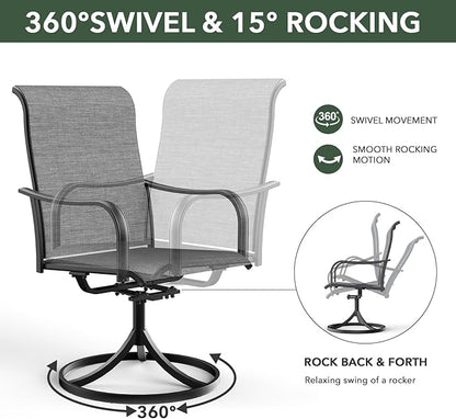 7-Piece Outdoor Dining 6 Swivel Chair and 63.5'' Rectangular Table with All Weather Frame for Backyard Front Porch Pool Deck Outdoor Furniture Set - Grey Style2