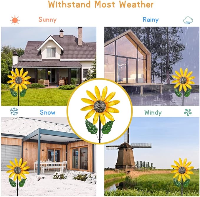 Viveta Sunflower Wind Spinner, 56" Metal Wind Spinner with Stake, Wind Spinners for Yard and Garden Lawn Patio Decor