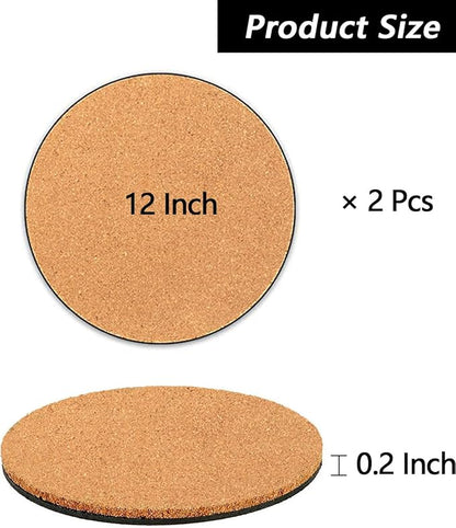2 Pieces Cork Plant Coasters, 12 Inch Cork Plant Mats, Cork Coaster for Planters, Large Plant Coasters for House Plants Indoors (Nude & Black)