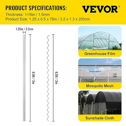 VEVOR Greenhouse Spring Wire and Lock Channel 50 Packs, 6.56 ft PE Coated Aluminum Alloy Bundle Kit, Plastic Poly Film or Shade Cloth Attachment w/Screws, Silver