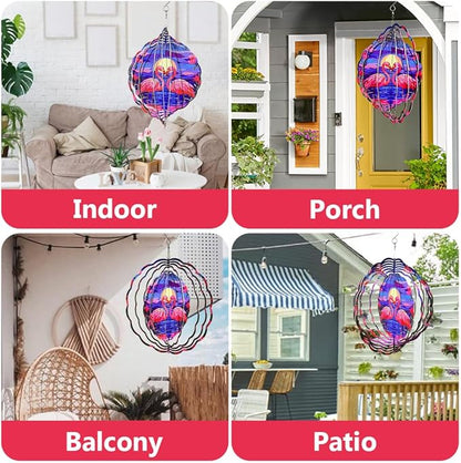 Flamingo Wind Spinner, 3D Hanging Stainless Steel Garden Spinner, Wind Spinner Hanging for Outdoor & Indoor Décor, Unique Gifts for Yard Garden Decoration or Patio Décor (Flamingo)