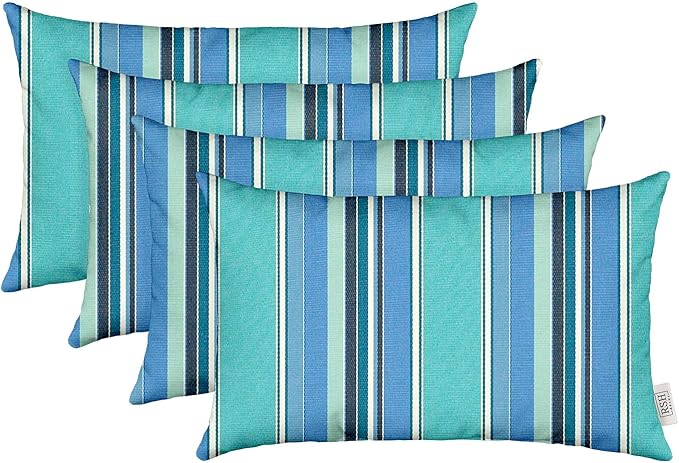RSH DECOR: Sunbrella Lumbar Throw Pillows Set of 4 | 20" x 12" | Water and Fade-Resistant Performance Fabric | Outdoor Pillow Covers with Down-Alternative Inserts | Dolce Oasis