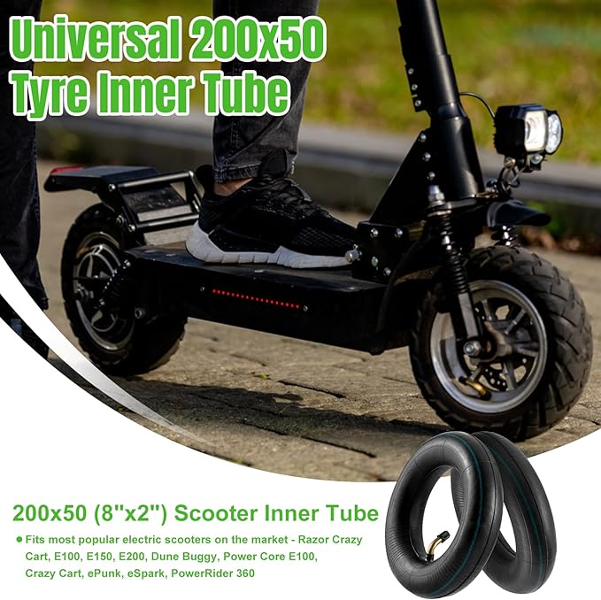 200x50" Inner Tubes, 2 Pack Heavy Duty Replacement Electric Scooter Tire Inner Tube Compatible with Razor E100, E150, E200, Power Core E100, Dune Buggy, ePunk, Crazy Cart, PowerRider 360, eSpark