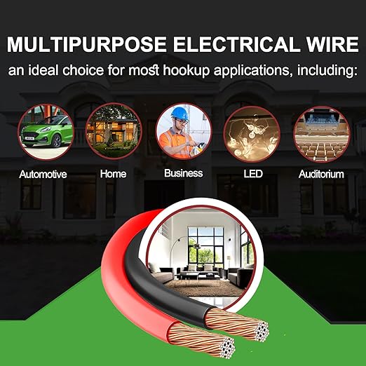 12 Gauge Wire 50FT, 12 AWG Red Black Hookup Electrical Wire LED Strips Extension Cord 12V/24V DC Cable, 12AWG 2 Conductors Flexible Wire for in-Home, Autos, Schools use