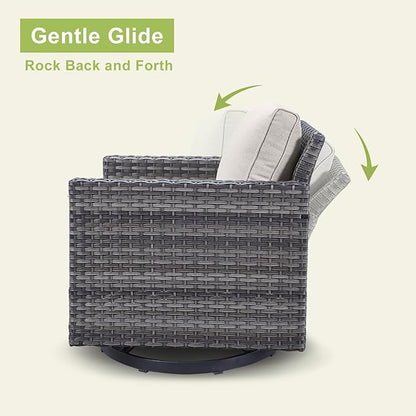Wicker Outdoor Patio Furniture Set - 6 Piece Patio Conversation Set with 2 Swivel Rocker Chairs,2 Rattan Ottoman,1 Couch and 1 Metal Coffee Table for Outside Porch Deck Backyard(Mixed Grey/Beige)