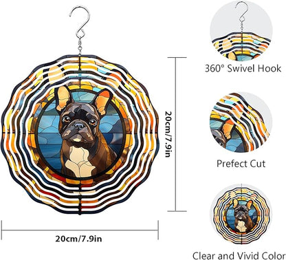 French Bulldog Wind Spinner Pet Dog Memorial Gifts 3D Aluminum Metal Kinetic Hanging Wind Sculpture Spinners for Yard and Garden Indoor Outdoor Window Garden Decoration 8 Inch (French Bulldog 2)