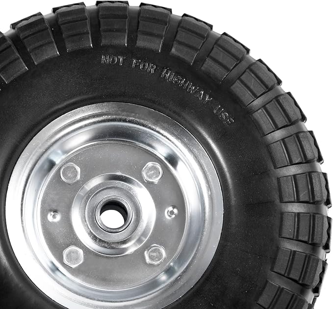 4.10/3.50-4 Tire Wheels Flat Free 10" Heavy Duty Solid Flat-Free Replacement Tire with 5/8 Axle Compatible with Gorilla Carts, Wheelbarrow, Dolly, Hand Truck (2-Pack)