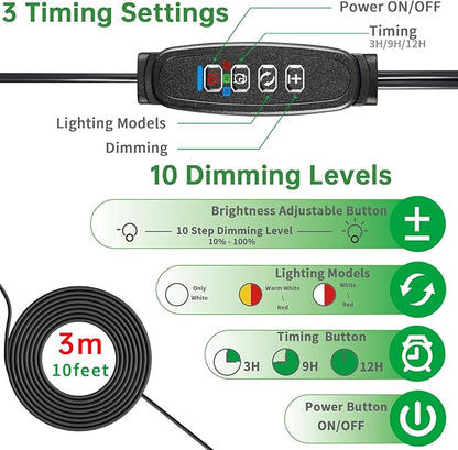 Full Spectrum LED Grow Light for Indoor Plants, 2 Heads Grow Lights for Seed Starting, 10 Dimmable Levels & 3 Timer Modes (3/9/12H), Adjustable 360° Gooseneck with Clip, Plant Grow Lights