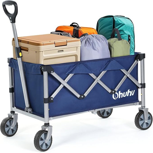 Wagon Cart Foldable Utility Wagons: Ohuhu Collapsible Folding Shopping Carts with Wheels, 85L/330 LB Capacity 600D Oxford Fabric Heavy-Duty Portable Grocery Wagon for Sports Camping Picnic Garden