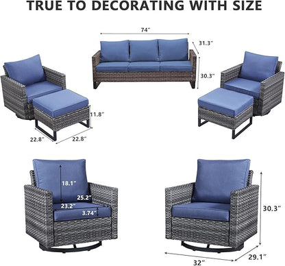 HUMMUH 5 Piece Patio Furniture Set Outdoor Sectional Sofa,PE Wicker Patio Swivel Rocker Chairs with Ottomans for Porch,Garden,Backyard