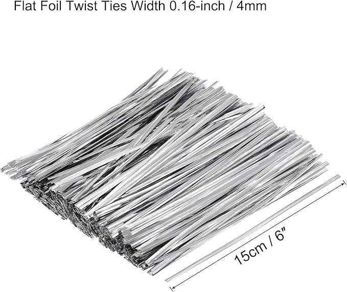 MECCANIXITY Foil Twist Ties 6" 15cm Metallic Plastic Closure Tie for Tying Bread, Candy, Cookies, Gift Bags Arts Crafts Ties Silver Tone Pack of 750