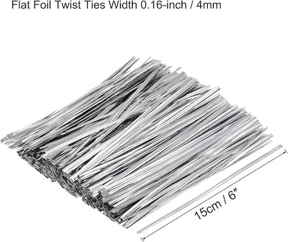 MECCANIXITY Foil Twist Ties 6" 15cm Metallic Plastic Closure Tie for Tying Bread, Candy, Cookies, Gift Bags Arts Crafts Ties Silver Tone Pack of 750