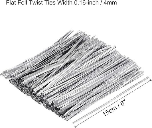 MECCANIXITY Foil Twist Ties 6" 15cm Metallic Plastic Closure Tie for Tying Bread, Candy, Cookies, Gift Bags Arts Crafts Ties Silver Tone Pack of 750