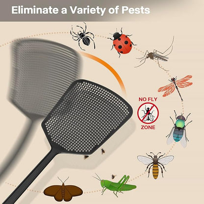 Fly Swatters-Begonia Flexible Heavy Duty Thick Fly Swatters with Bigger Paddle, Black 6 Pack