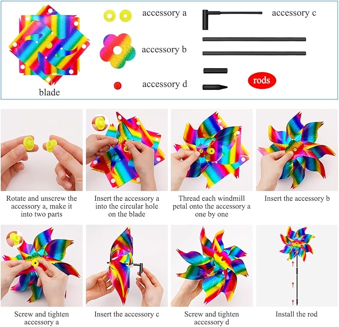 6Pcs Sparkly Pinwheels for Yard and Garden, Reflective Colorful Wind Spinners Yard Decorations Outdoor Windmill, 9.5in Garden Pinwheels to Scare Birds